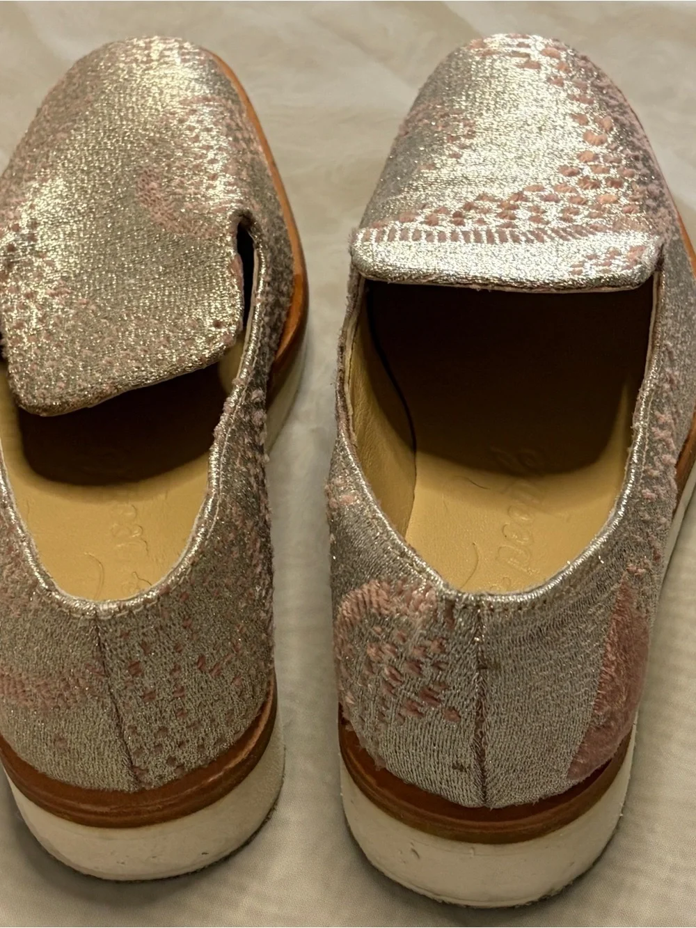 Free People Snake Eyes Metallic Silver Woven Platform Slip-On Loafers Size 6